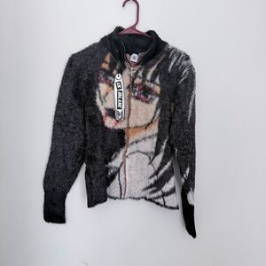 IX Blue multicoloured vampire anime fur jacket